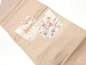 色紙に鹿・秋草・芝模様織出し名古屋帯